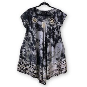 Riviera Sun Med Tie Dye Boho Black & Gray Embroidered Sequin Sundress